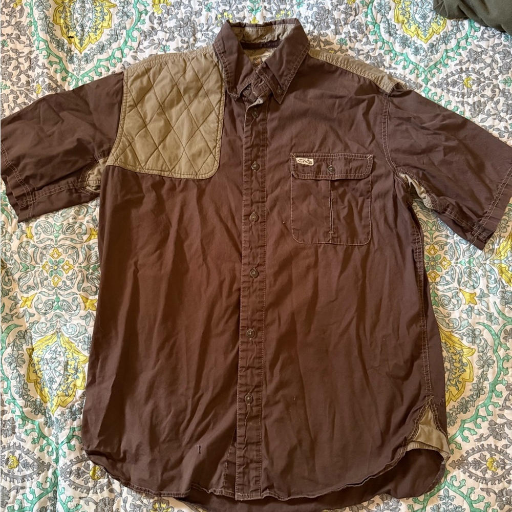 Men's Brown Short-Sleeve Button-Up Shirt game guard